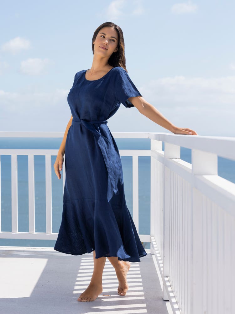 Elegantné vintage 100% ľanové midi šaty